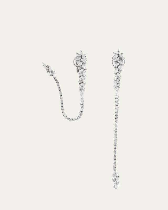 "18K White Gold Round Diamond and Marquise Diamond Dangle Earrings
